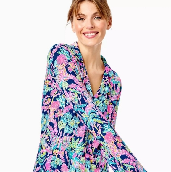 Lilly Pulitzer Oyster Bay Navy Seen and Herd Knit PJ Top SzS - Picture 1 of 7